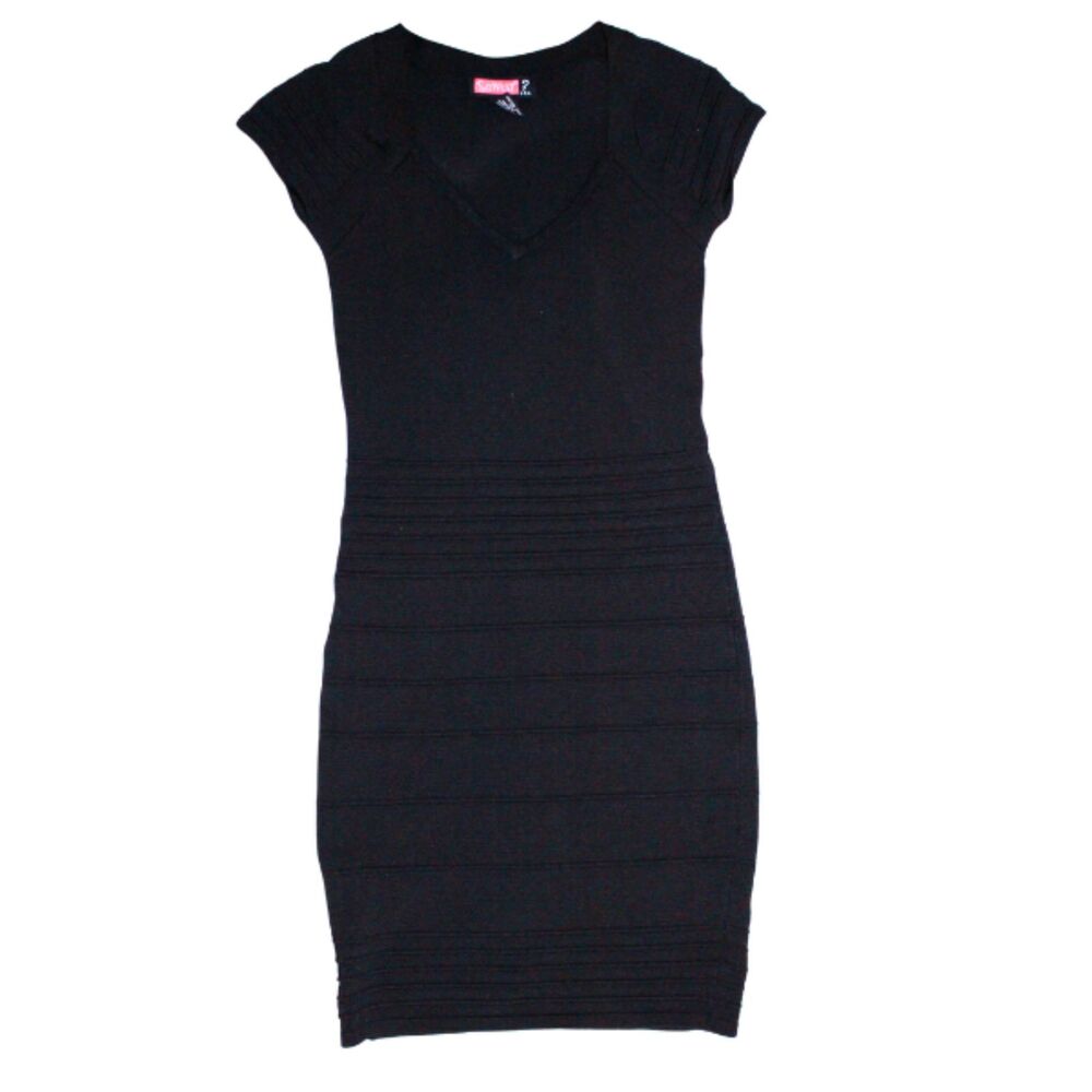 Say What Black Ribbed Bodycon V Neck Mini Dress S